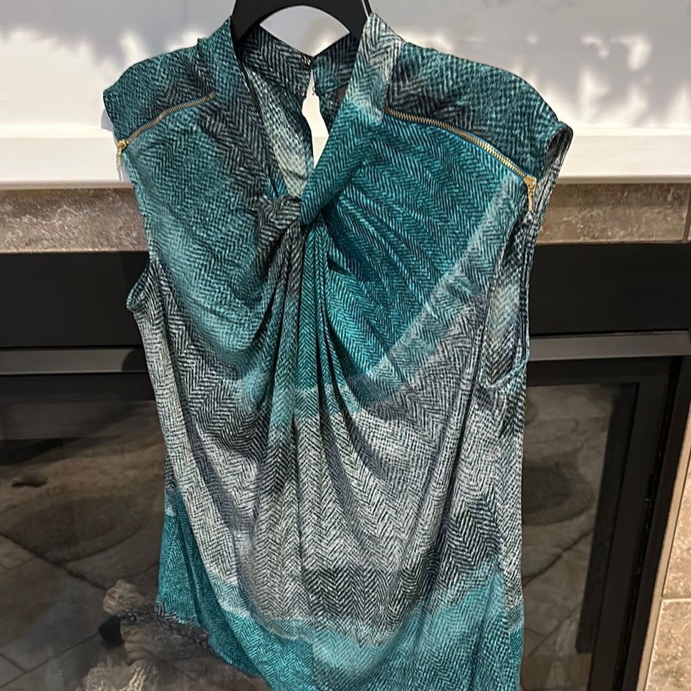 Worthington Green Cap Sleeve Ruched Blouse